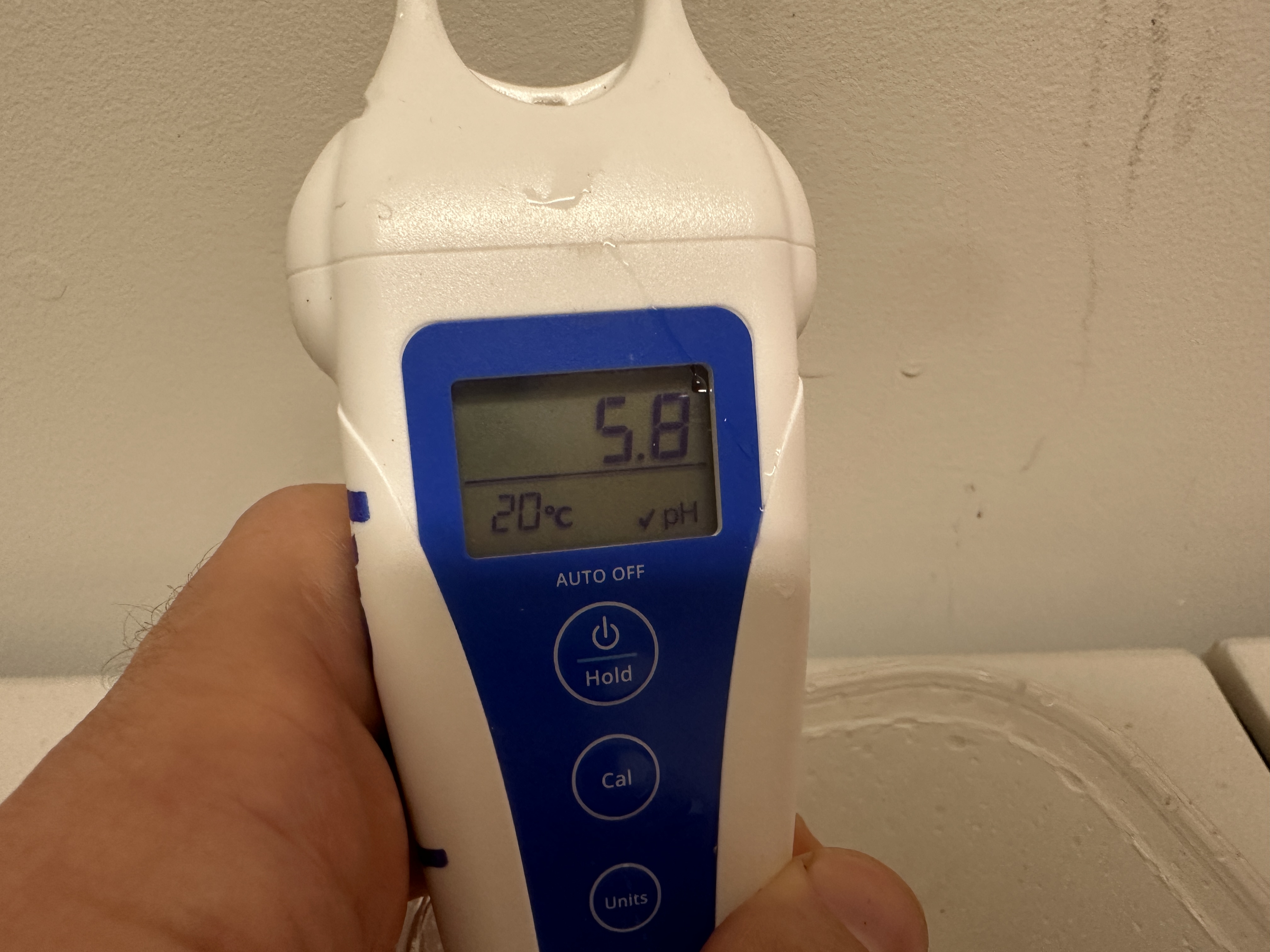 A pH meter reading 5.8