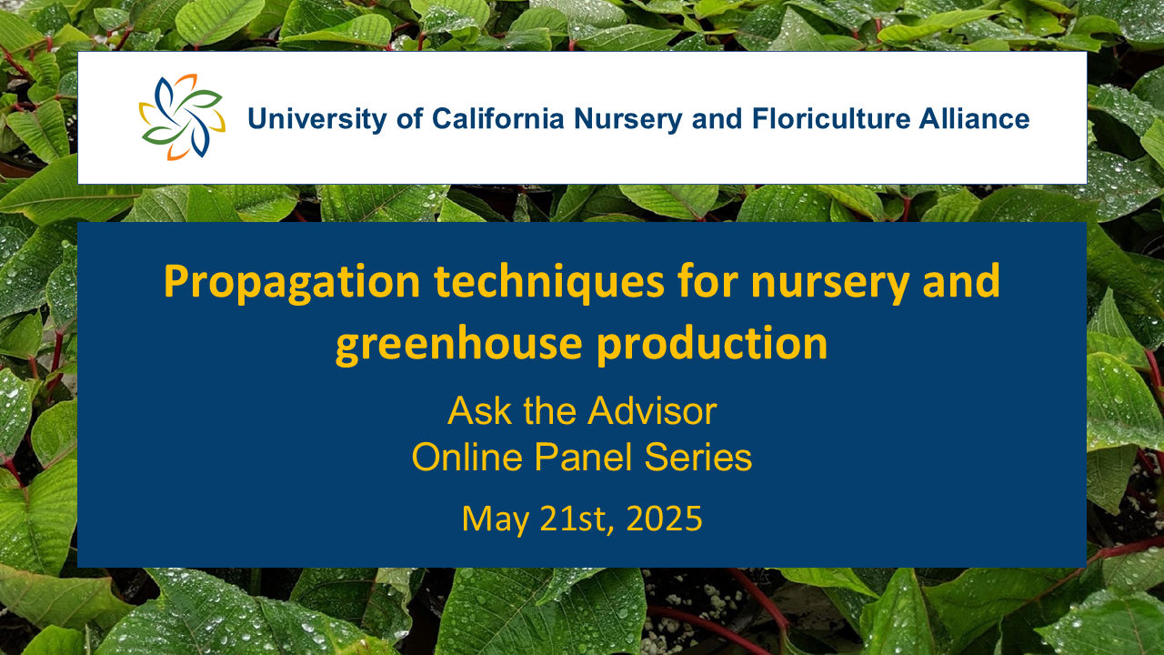 Text in a blue box over a background of green leafy plants, with the UCNFA logo.
