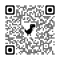 A QR code with a dinosaur icon in the center